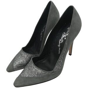 Alice & Olivia Gray Glitter Suede Pointed Toe High Heels Size 39 US 8.5 Leather
